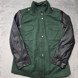 Twiggy London Long Sleeve Utility Jacket Women XL‎ Faux Leather Union Jack Lined